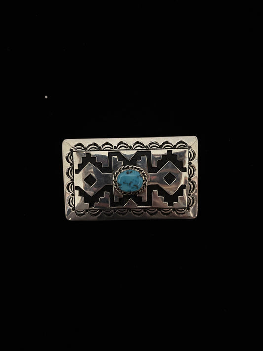 2"x3" Turquoise Stamped Belt Buckle by Tommy and Rose Singer, Navajo