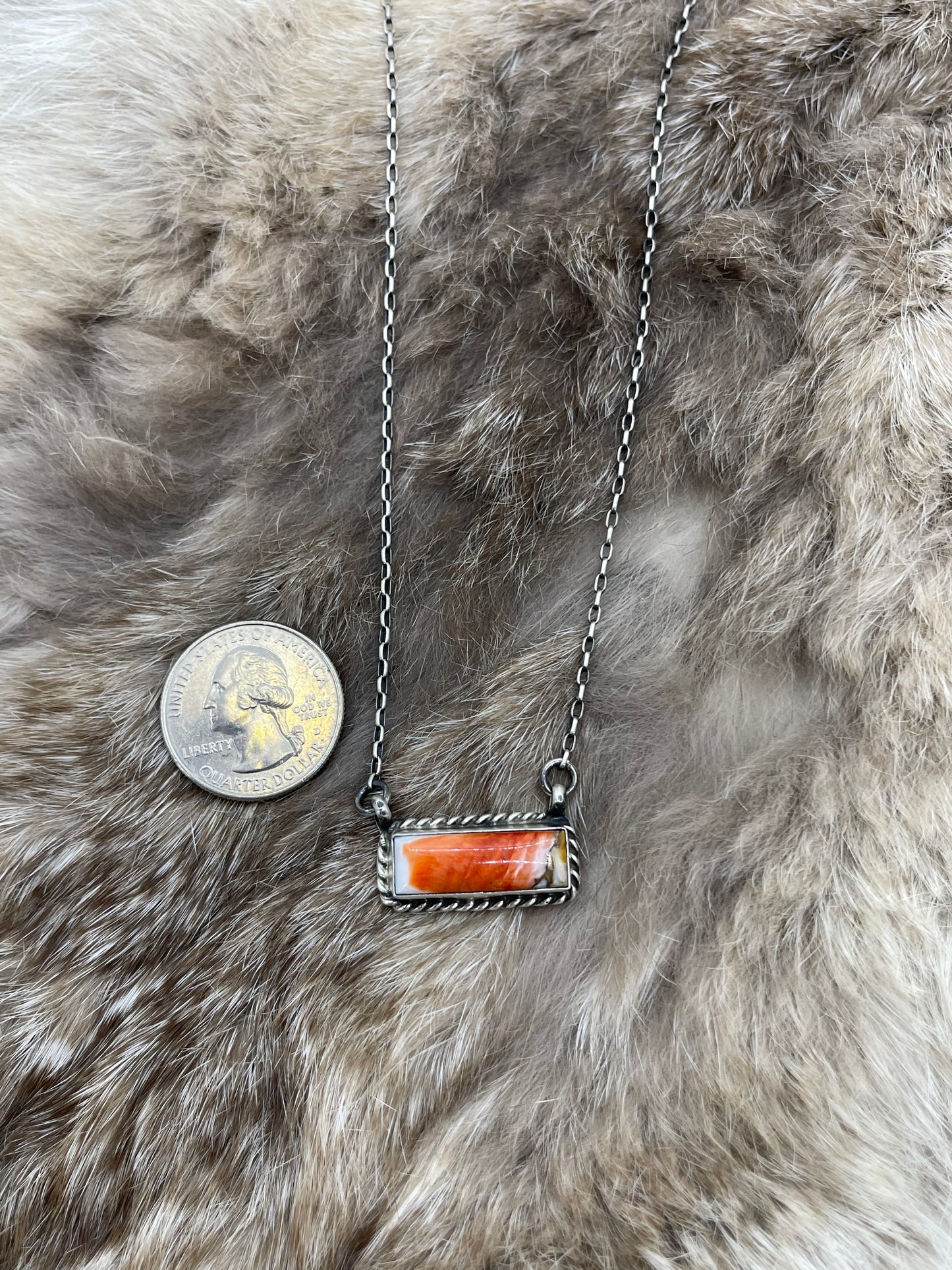 16" Orange Crush Bar Necklace By Johnny Dixon, Navajo