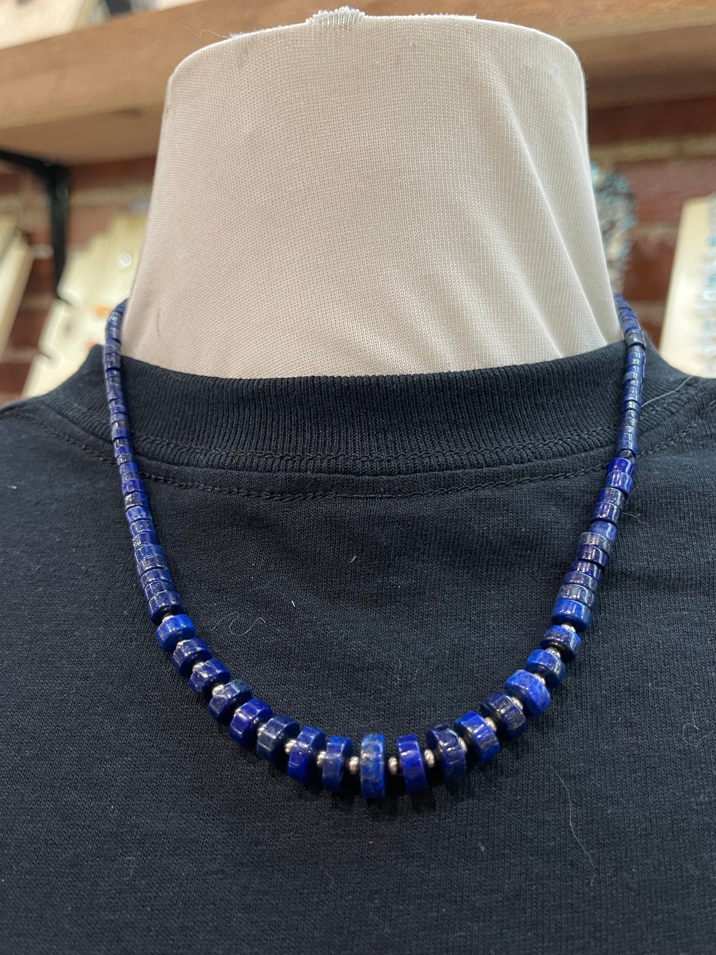 18" Graduated Lapis Heishi Bead Necklace