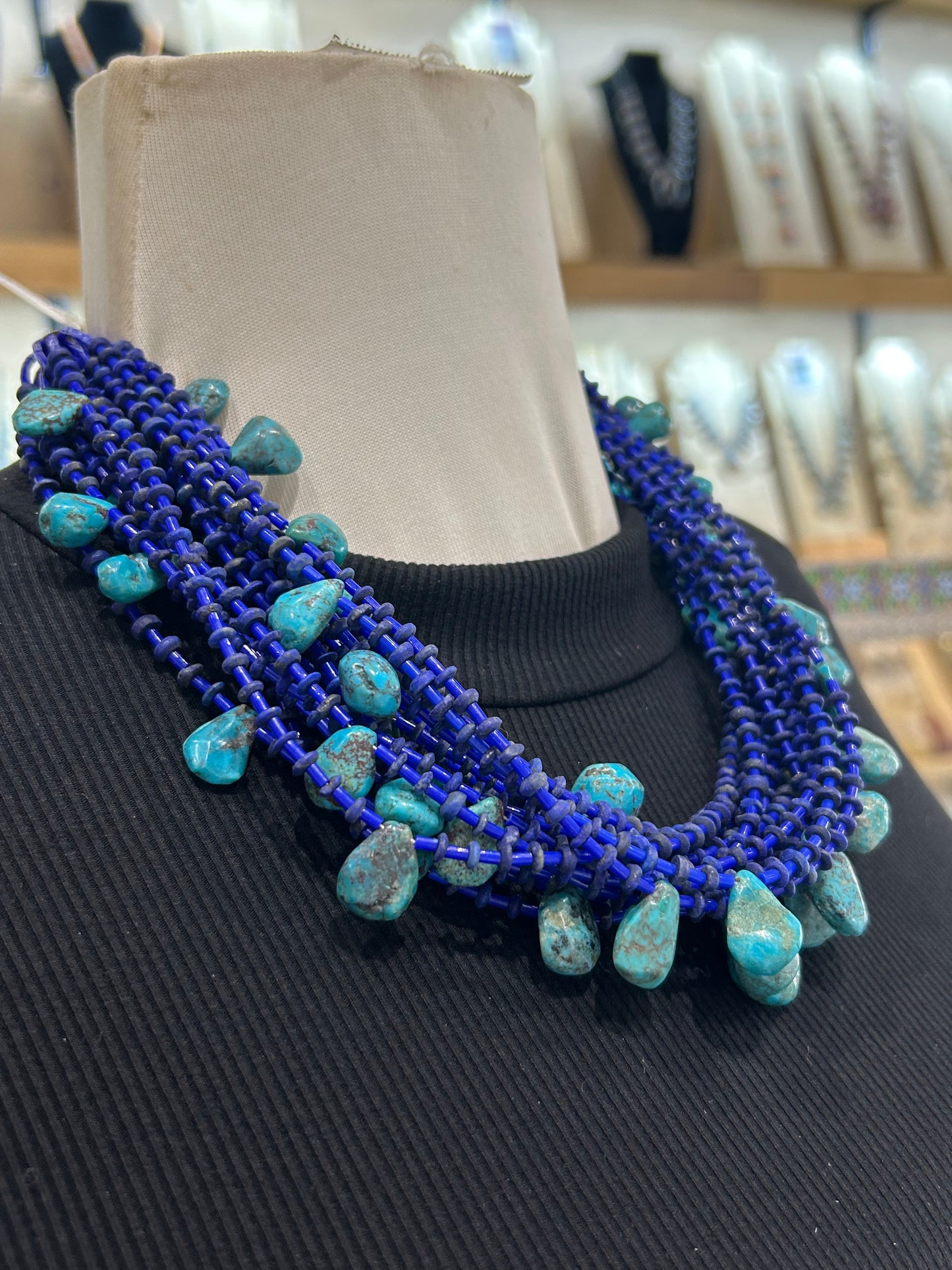 21" 15 Strand Lapis and Turquoise Necklace by Jolene Bird, Santo Domingo
