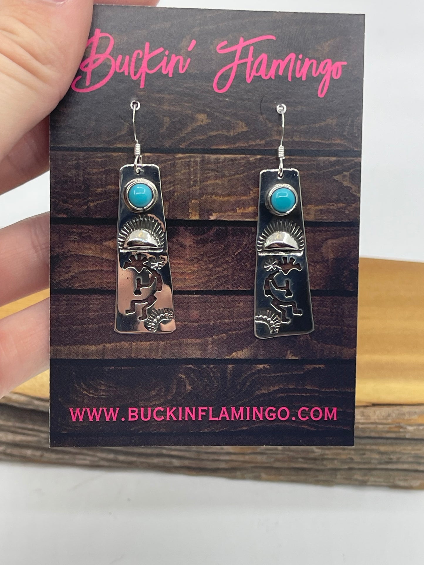 Turquoise Kokoopelli Dancer Dangle Earrings by Jeff James Jr, Navajo