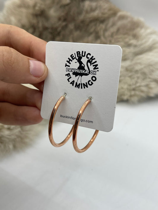 Round Wire Copper Hoop Earrings by Elaine Tahe, Navajo