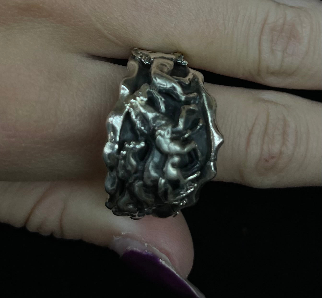 12.0 Sterling Silver Horse Stampede Ring by Genevieve Francisco, Navajo