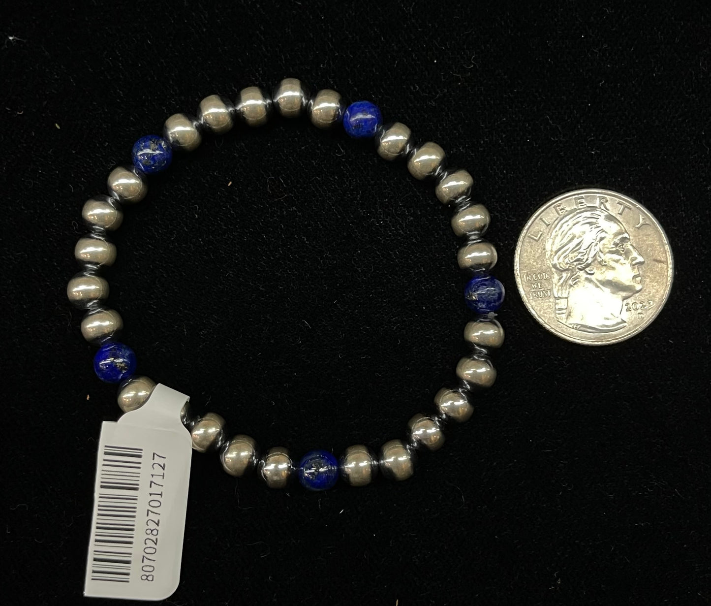 6 1/4" 6mm Navajo Pearls and Lapis Bracelet