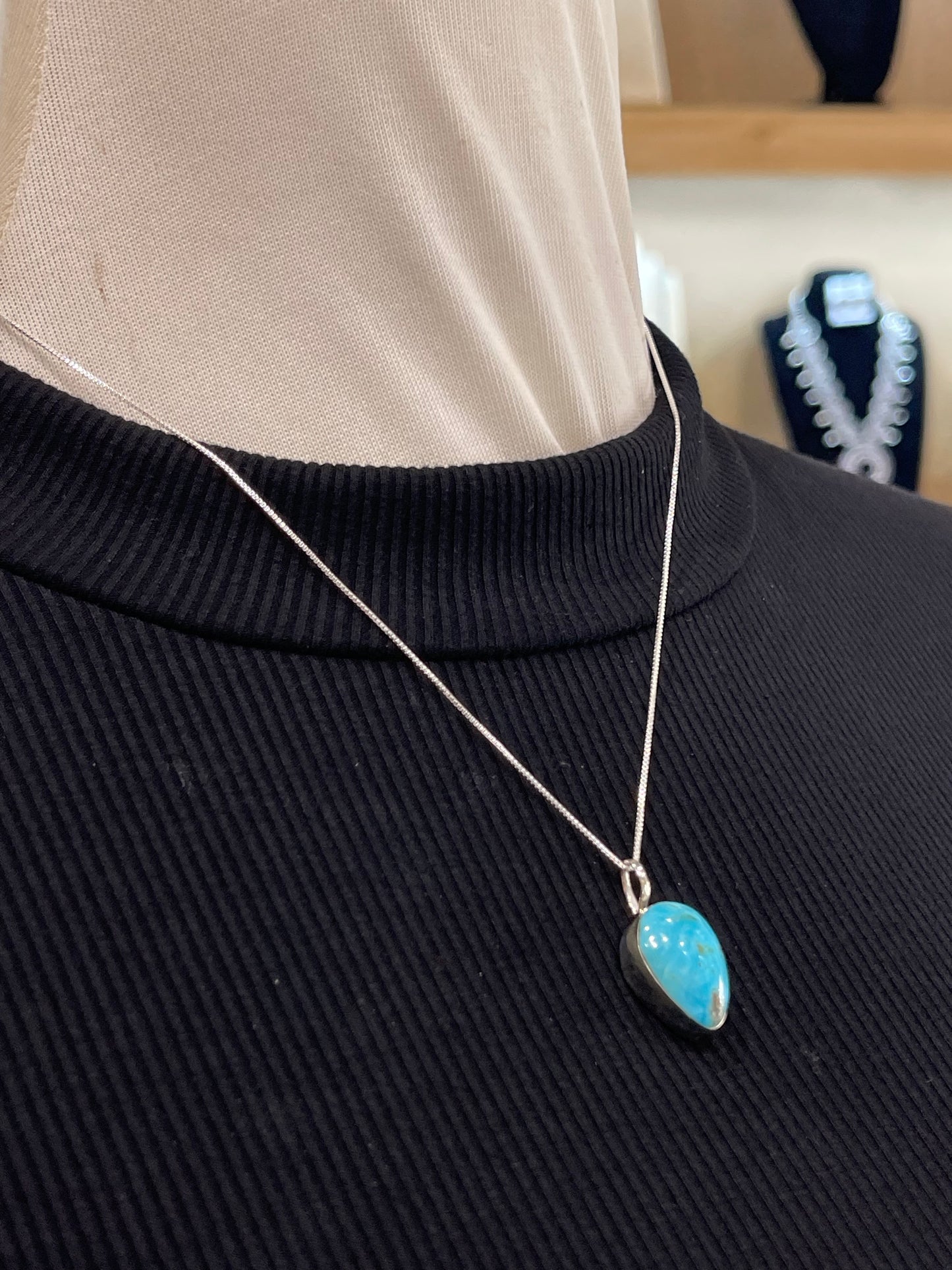 18" Turquoise Teardrop Necklace by Sonyei Coho, Navajo