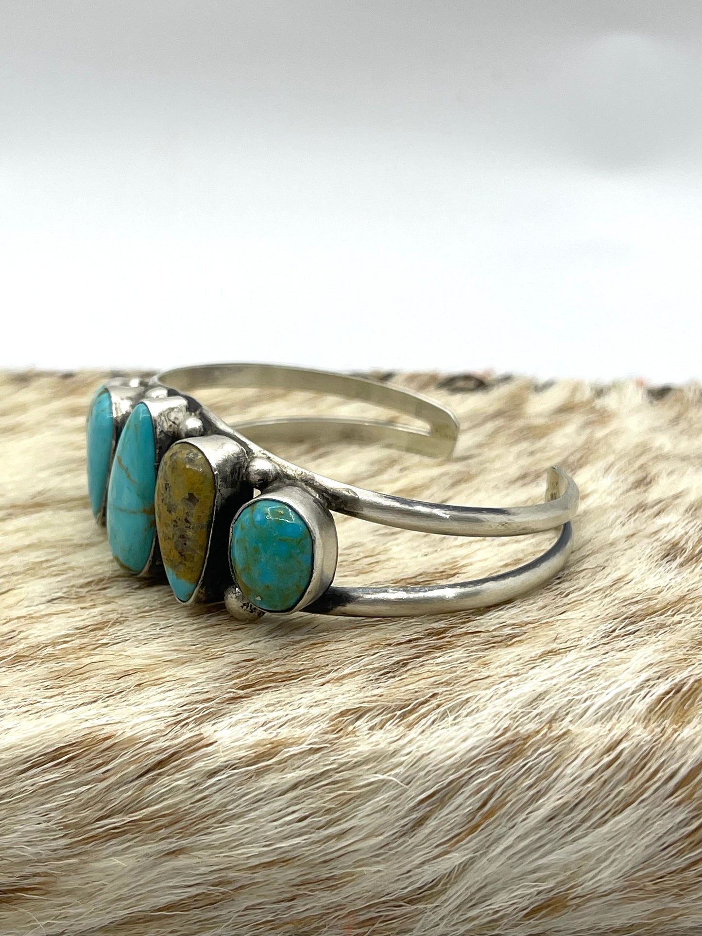 6"-7.5" Mixed Mine Turquoise 5 Stone Cuff by Augustine Largo, Navajo