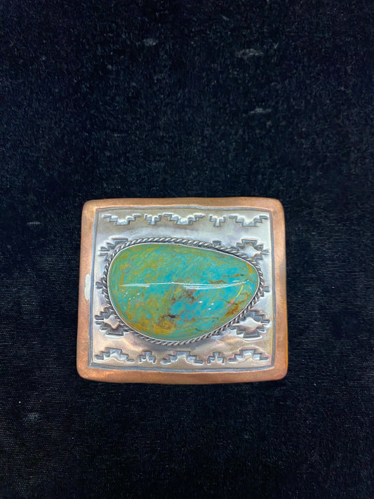 Turquoise, Copper, and Sterling Silver Belt Buckle