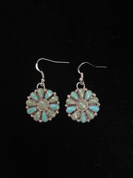 Blue and Green Turquoise Cluster Earrings by Alicia Wilson, Navajo