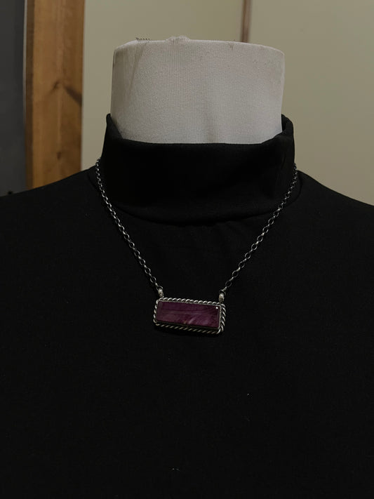 16" Purple Spiny Oyster Shell Bar Necklace by Augustine Largo, Navajo