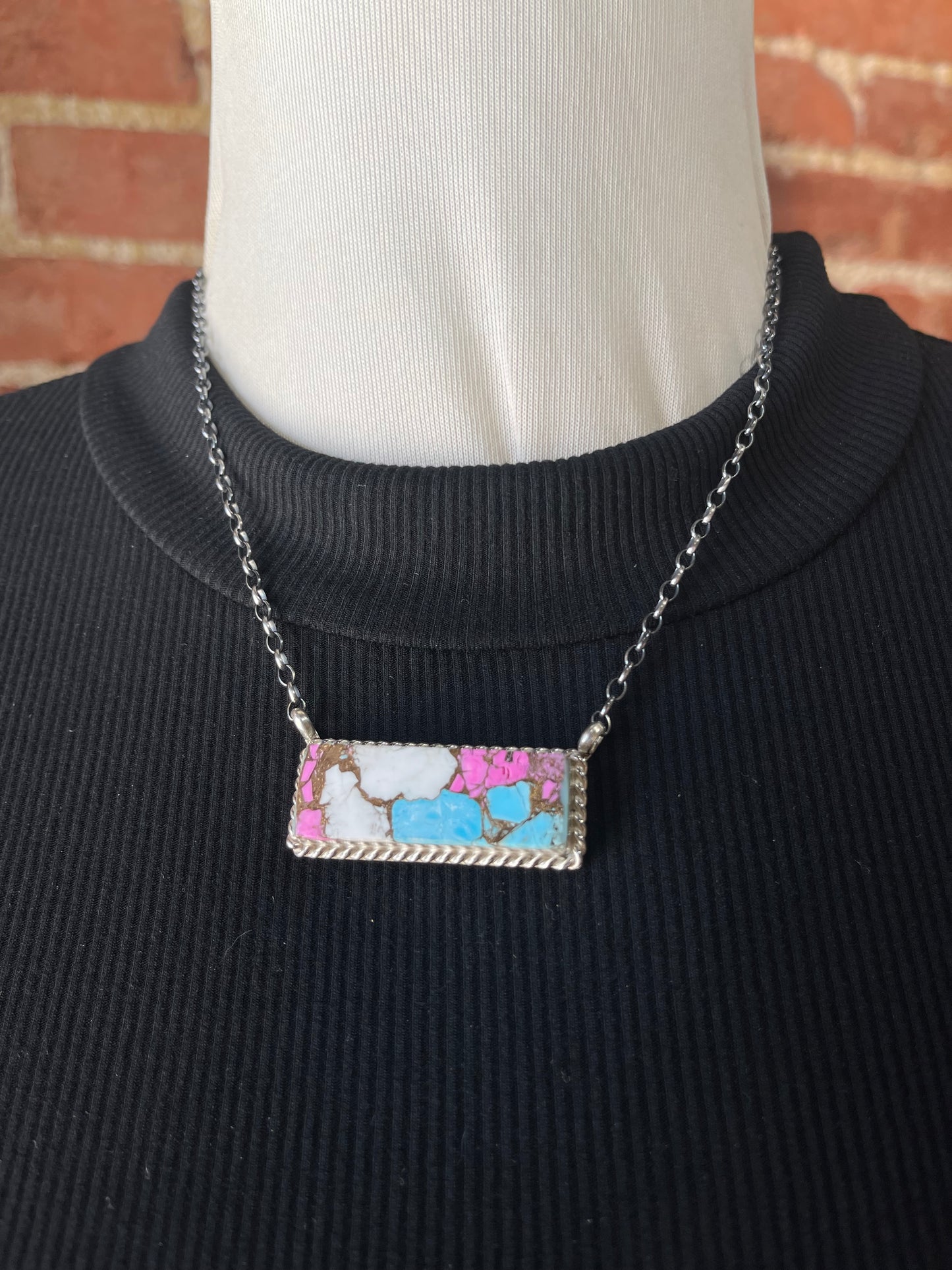 16" Cotton Candy Bar Necklace by Brandon Etsitty, Navajo (matrix varies slightly)