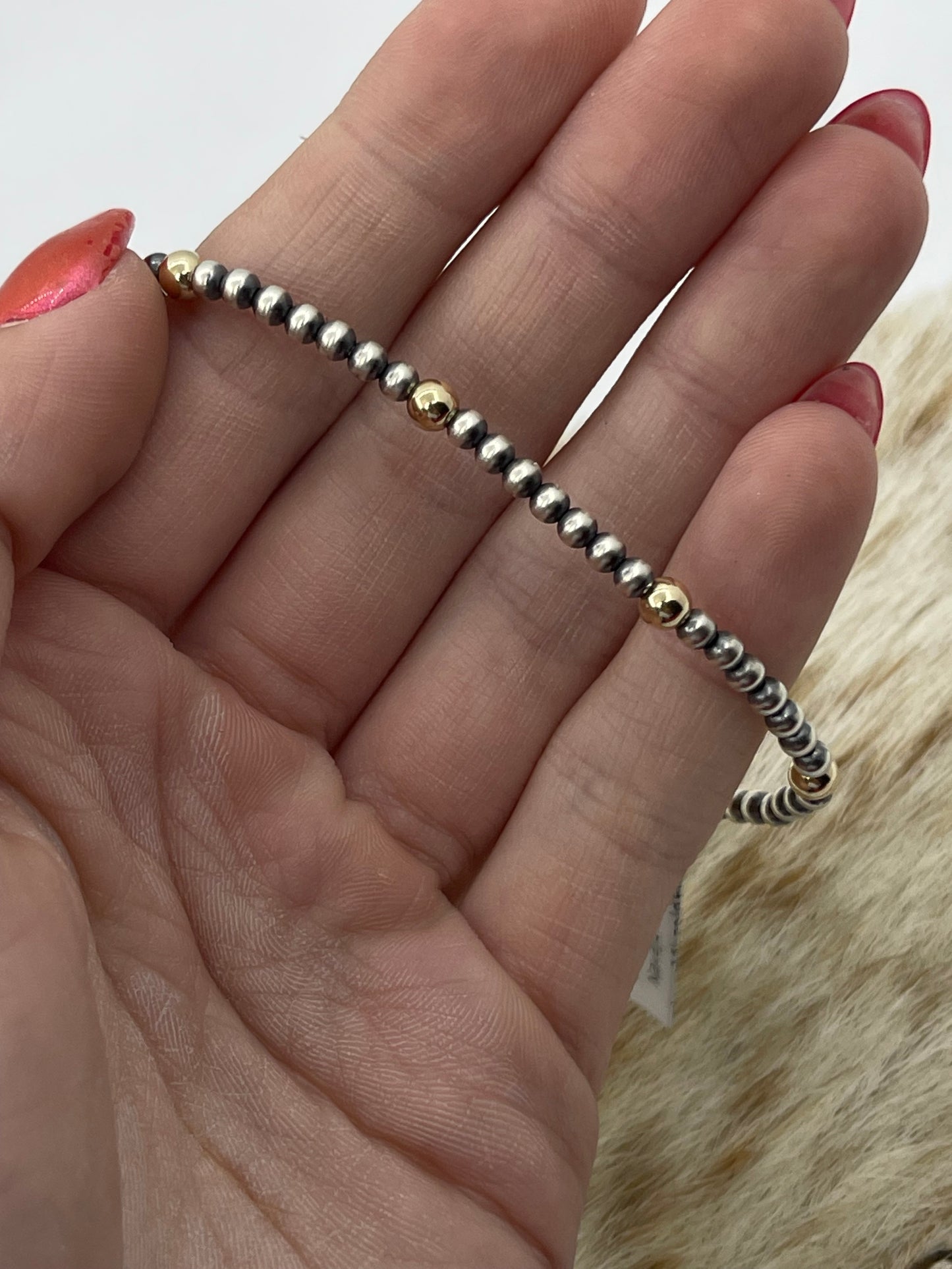 6 1/2" Stretchy 3mm Navajo Pearls and 4mm 14k gold Filled Beaded Bracelet