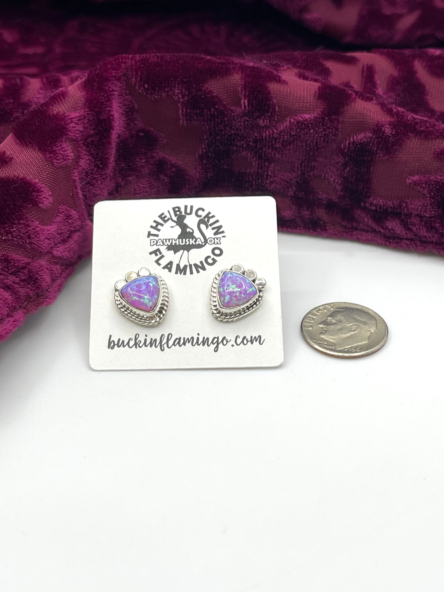 Pink/Purple Opal Post Earrings by Sharon McCarthy, Navajo