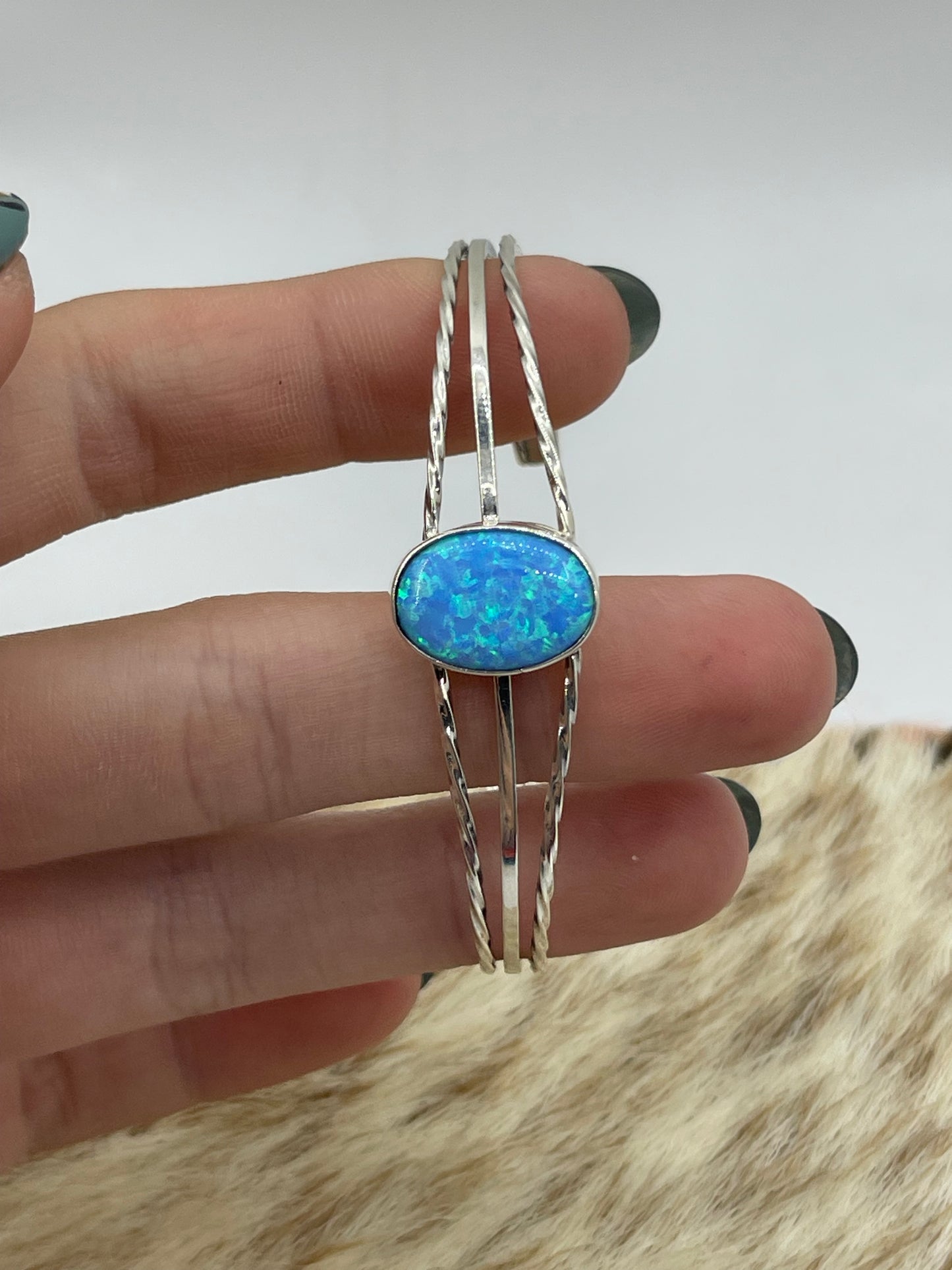 5 1/2"-7" Blue Opal Cuff by Alice Sanders, Navajo