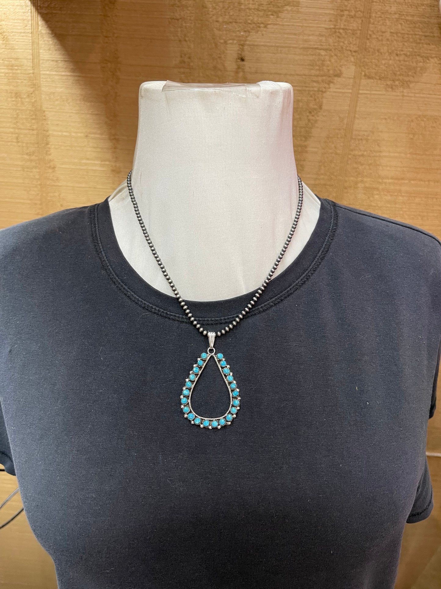 Tear Drop Turquoise Pendant by Phyllis Laate, Zuni