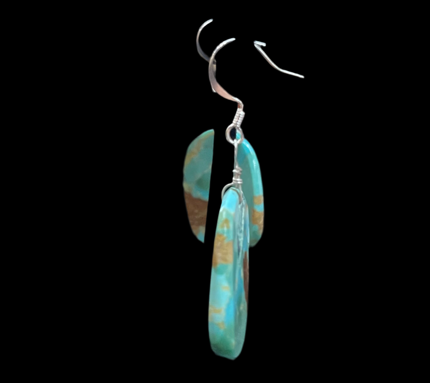 Kingman Turquoise Slab Dangle Earrings by Joe and Joann Garcia, Santo Domingo