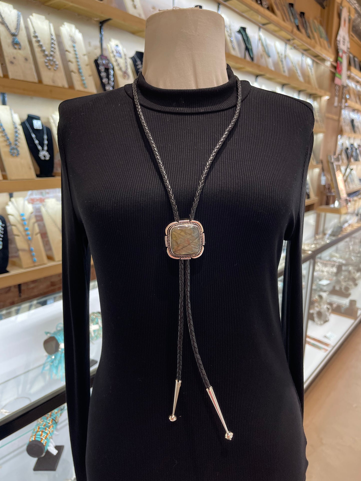 Square Labradorite Bolo Tie by Joelias Draper, Navajo