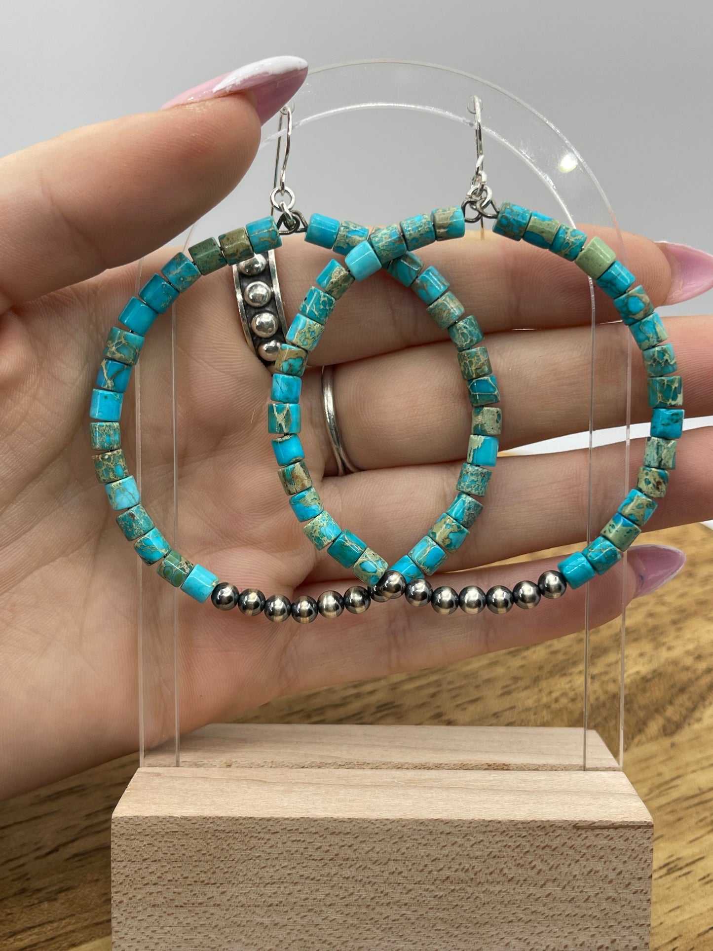 Turquoise Heishi Bead Hoops with Navajo Style Pearls