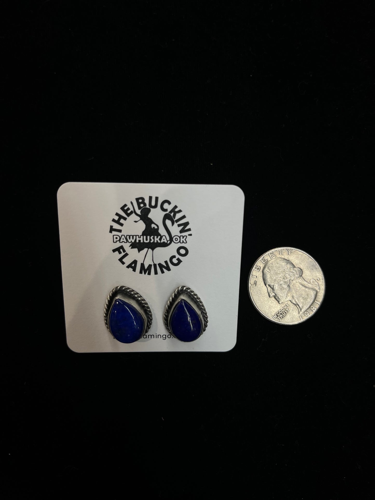 Lapis Teardrop Post earrings by Judith Dixon, Navajo