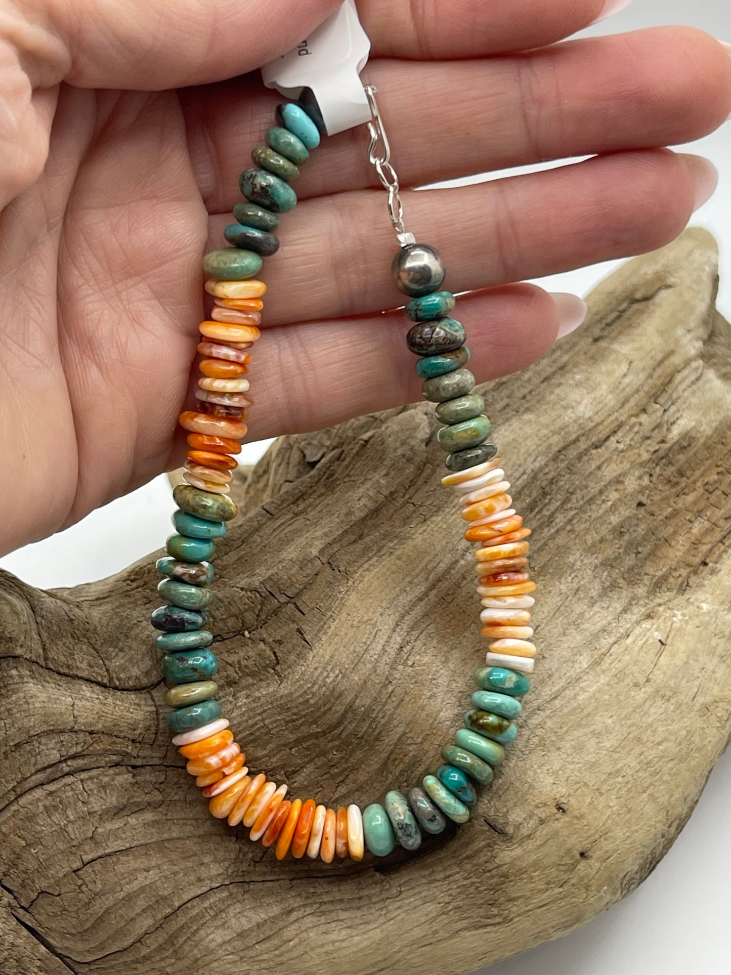 7 1/2" Turquoise and Orange Spiny Oyster Shell Bracelet