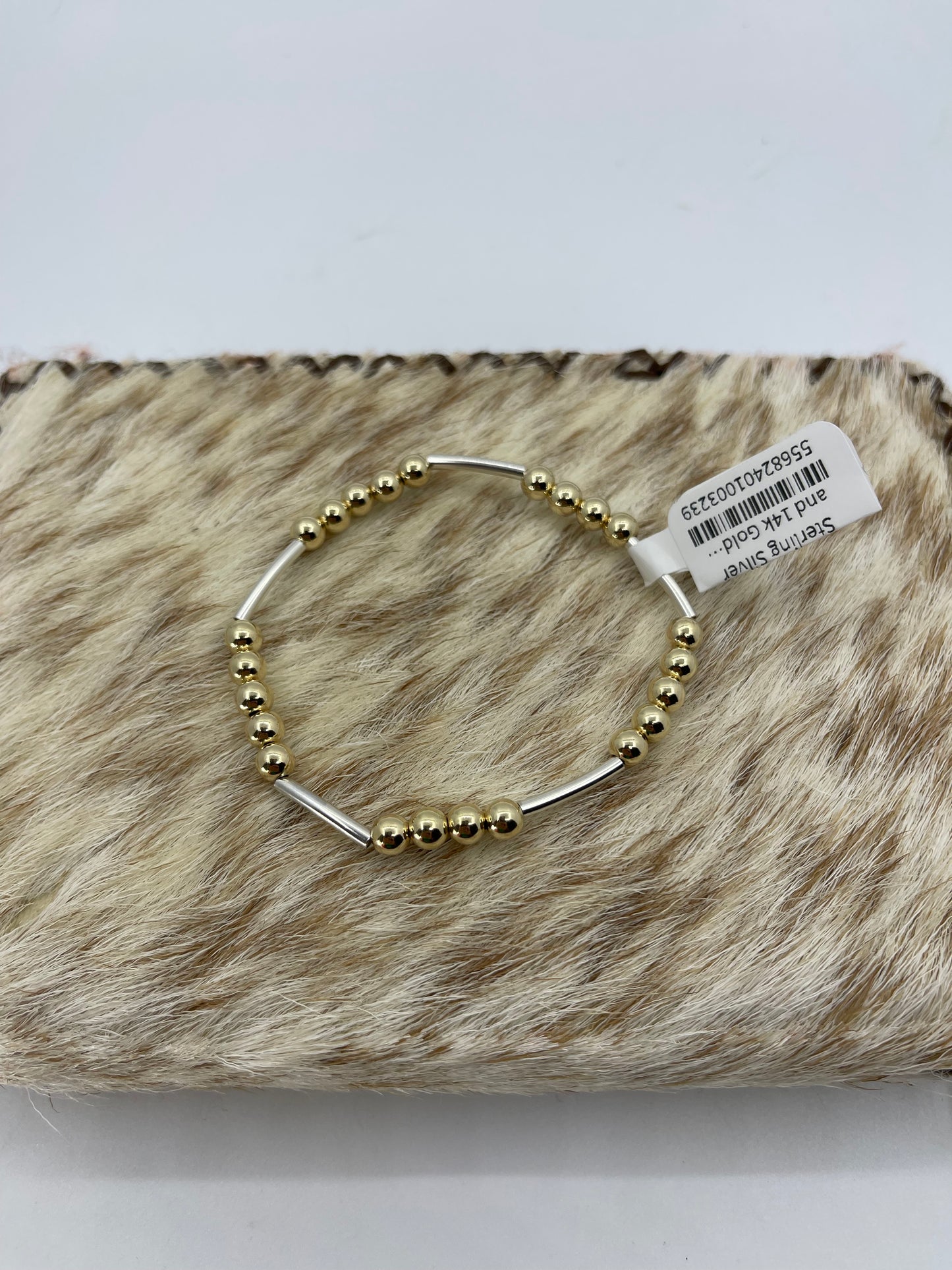 6 1/4" Stretchy Sterling Silver and 14k Gold Filled Beaded Bracelet