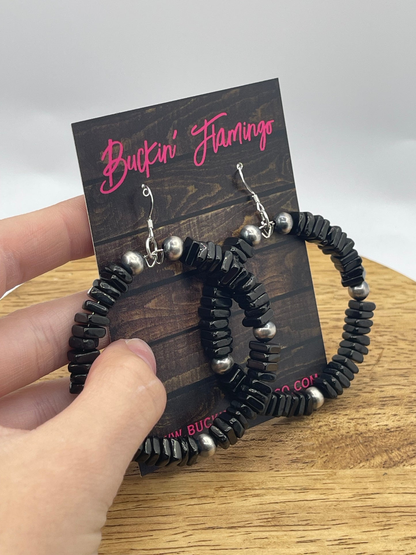 LOT 50 1/11 Black Onyx Hoop Dangle Earrings by Tammy Nolcott, Navajo