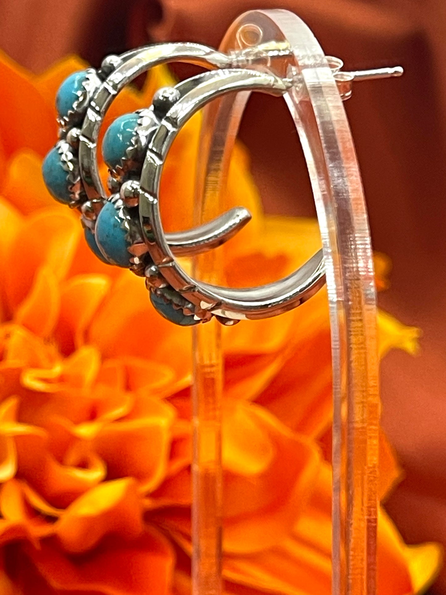 3 Stone Kingman Turquoise Hoop Earring