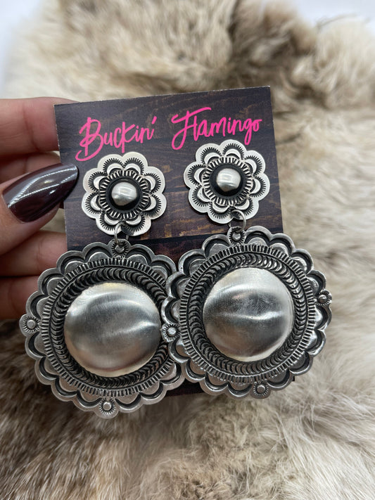 Big Double Concho Post Earrings by LeAnder Tahe, Navajo
