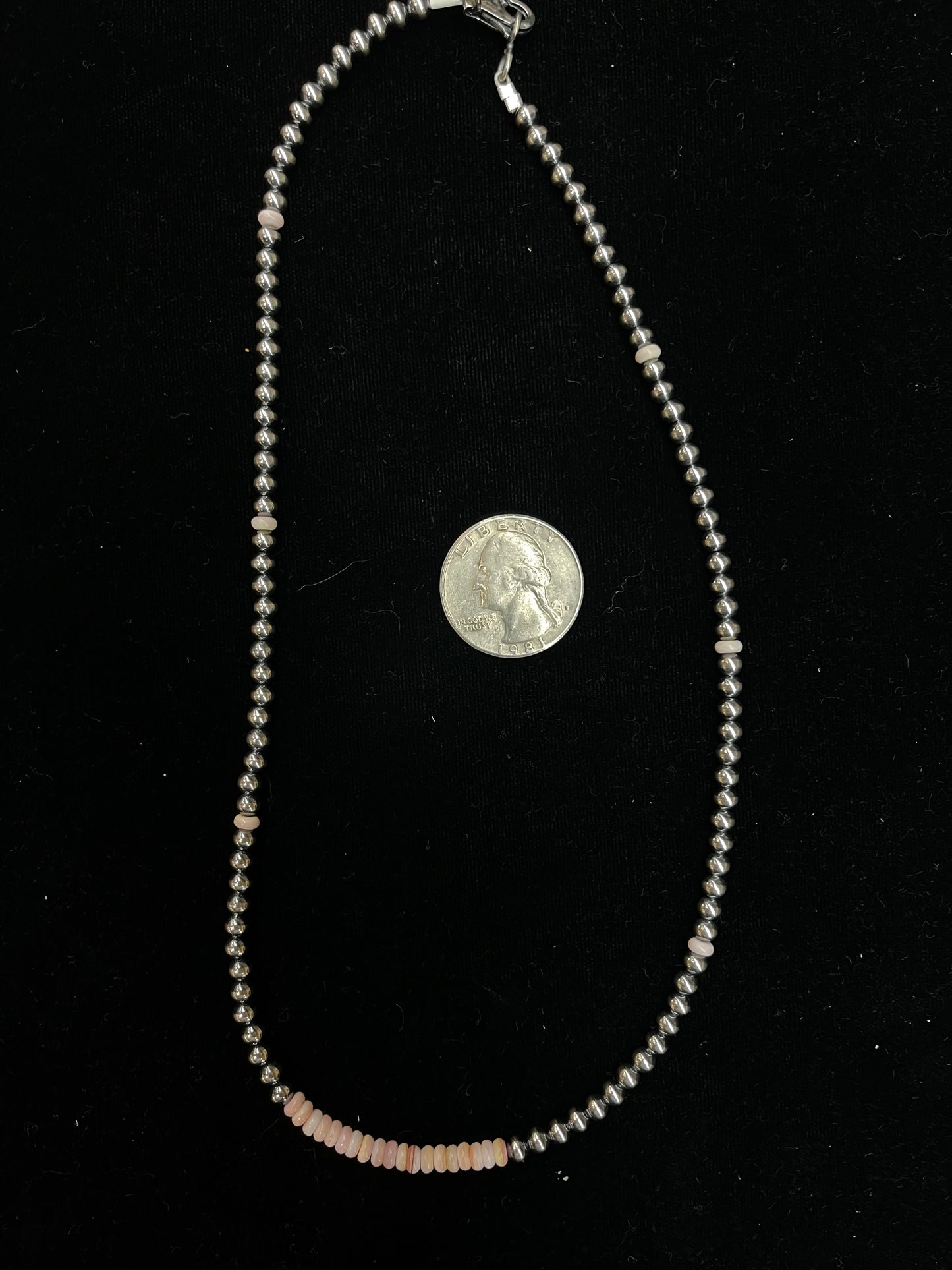 18" 4mm Navajo Pearls and Pink Conch Shell Necklace