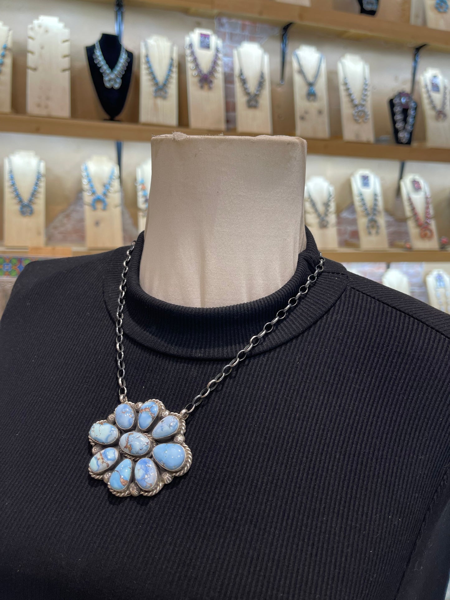 18" Golden Hills Turquoise Cluster Necklace by Augustine Largo, Navajo