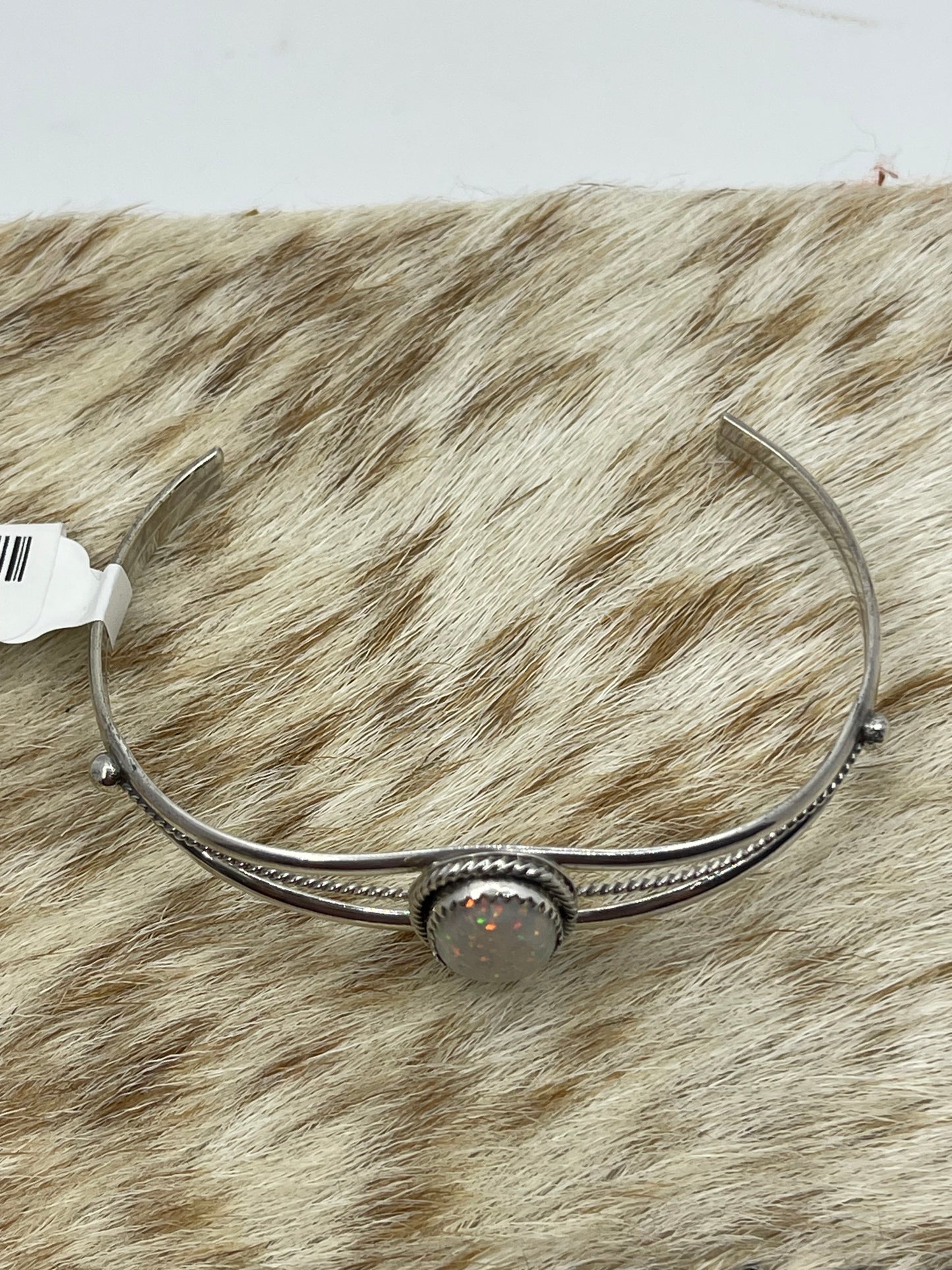 6"-7" White Opal Oval Cuff by Alice Saunders, Navajo