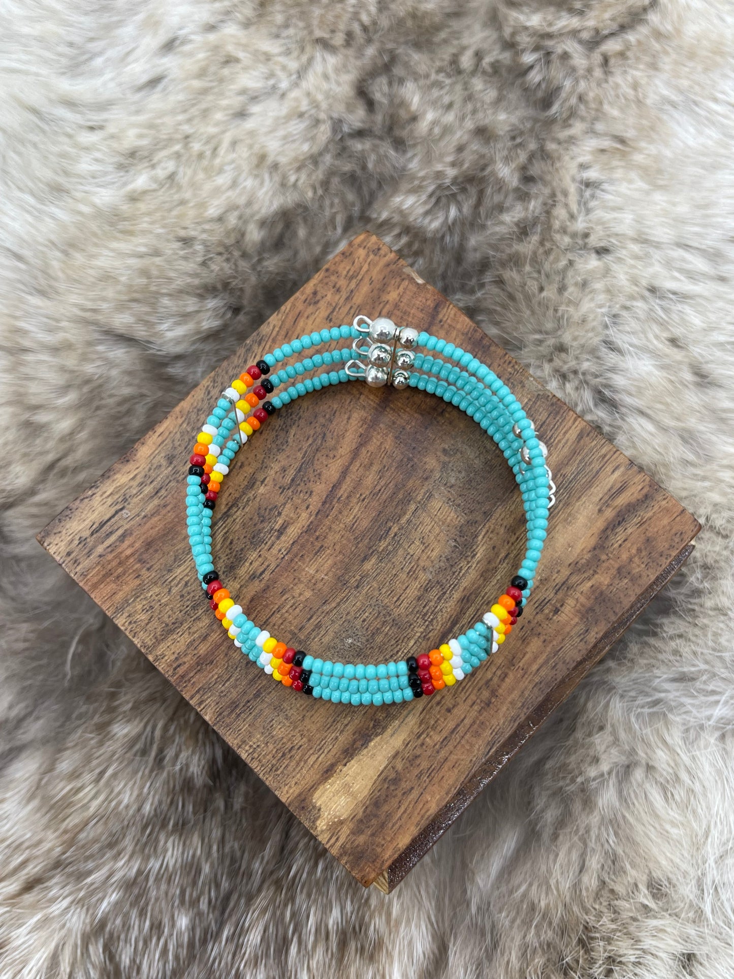 Memory Wire 3 Row Beaded Bracelet Fits all Sizes by Severn Black Mountain, Navajo
