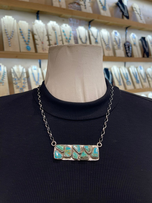 18" 8 Stone Turquoise Bar Necklace by Jade Candelaria, Zuni
