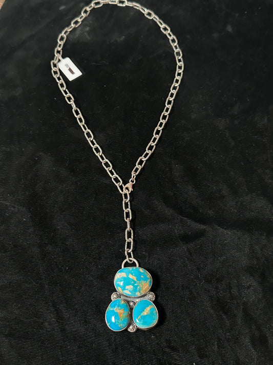 White Water Turquoise Adjustable Lariat Necklace by Bison, Navajo