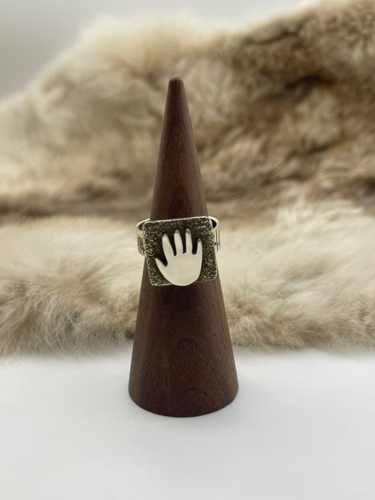Adjustable 6.0-10.0 Mini Hand Petroglyph Ring by Alex Sanchez, Navajo