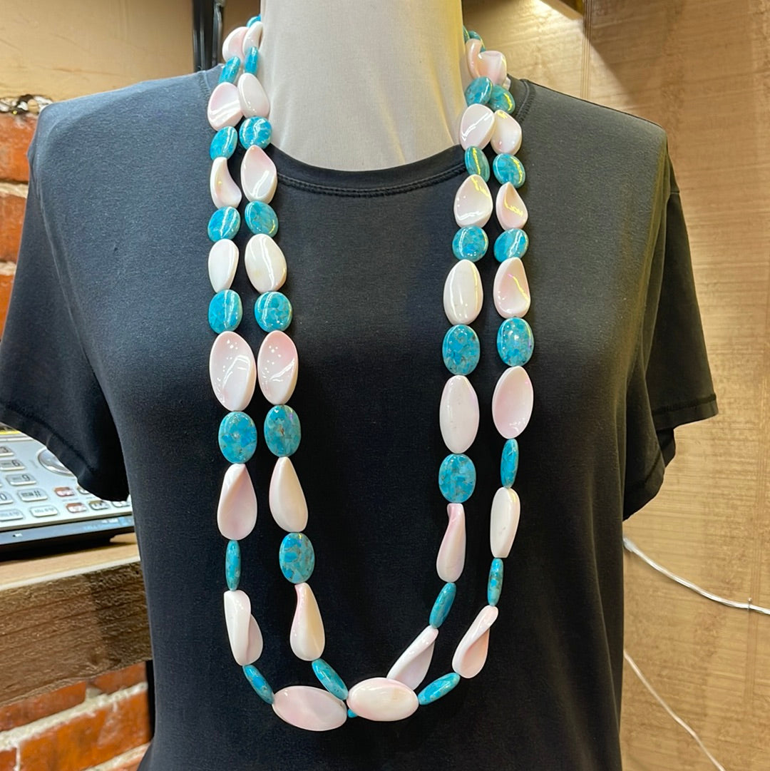 Kingman Turquoise and Pink Conch Shell by Jolene Bird