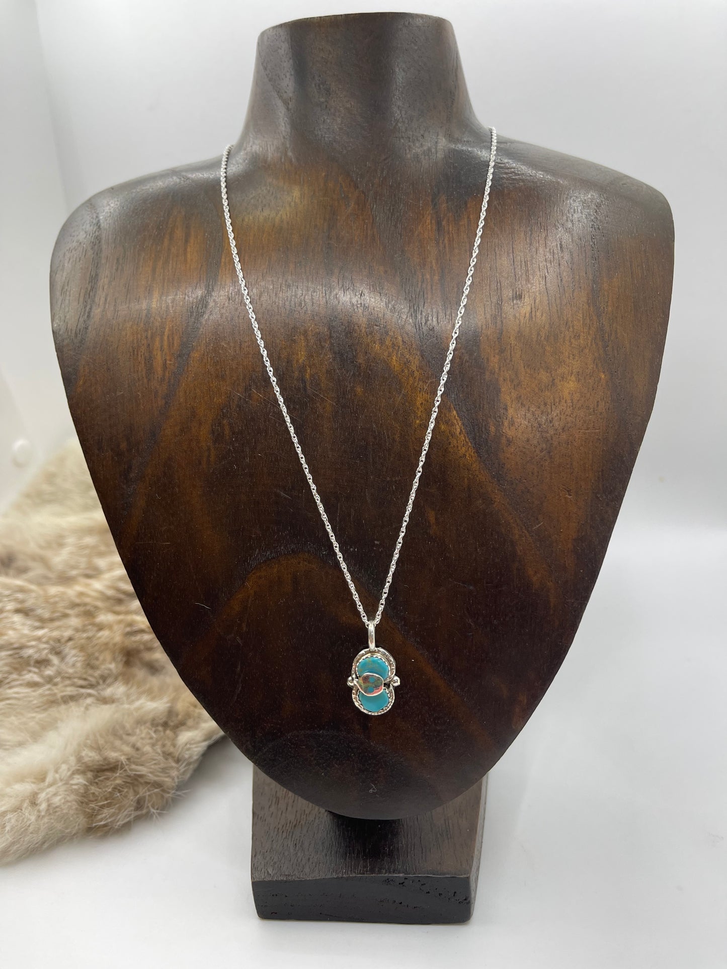 18" Chain 2 Stone Turquoise Snake Pendant 6.2 mm bale by Joy Calavaza, Zuni