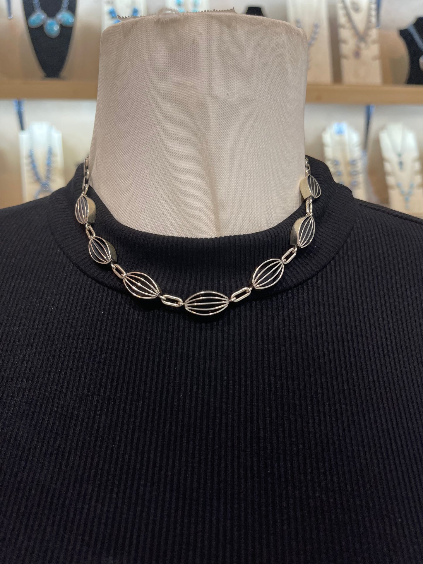 15" Sterling Silver Chain Linked Necklace by James Bahe, Navajo