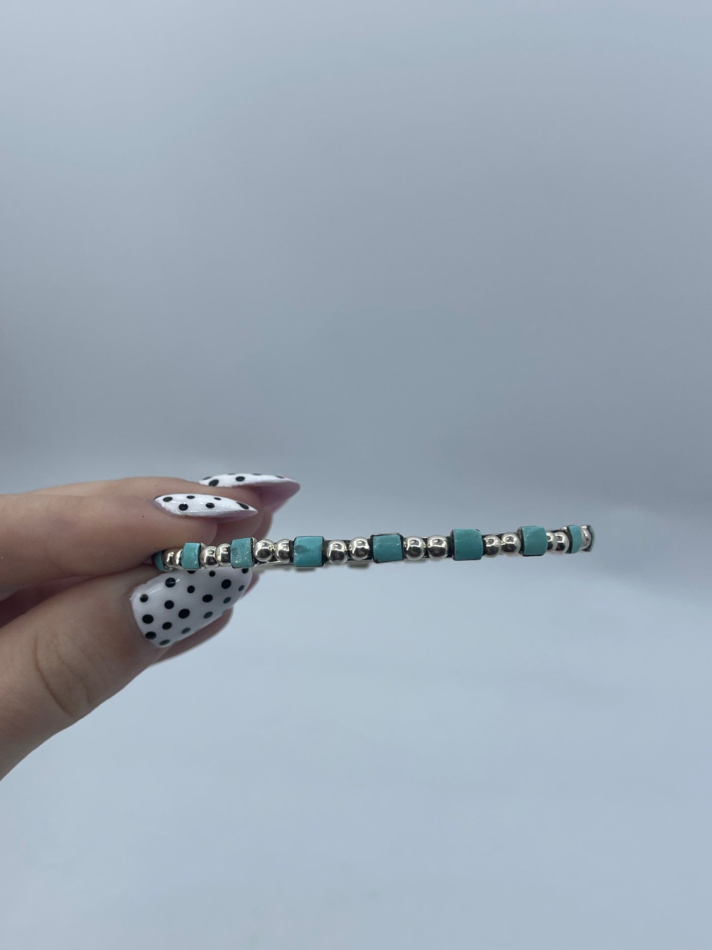 Bangle with Silver Dots and Square Turquoise by Sheena Jack, Navajo