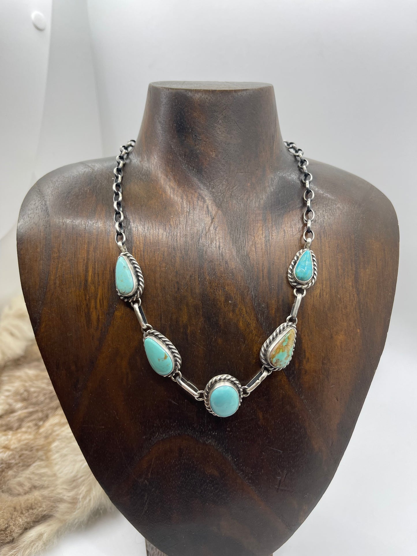16" 5 Stone Kingman Turquoise Choker by Augustine Largo, Navajo