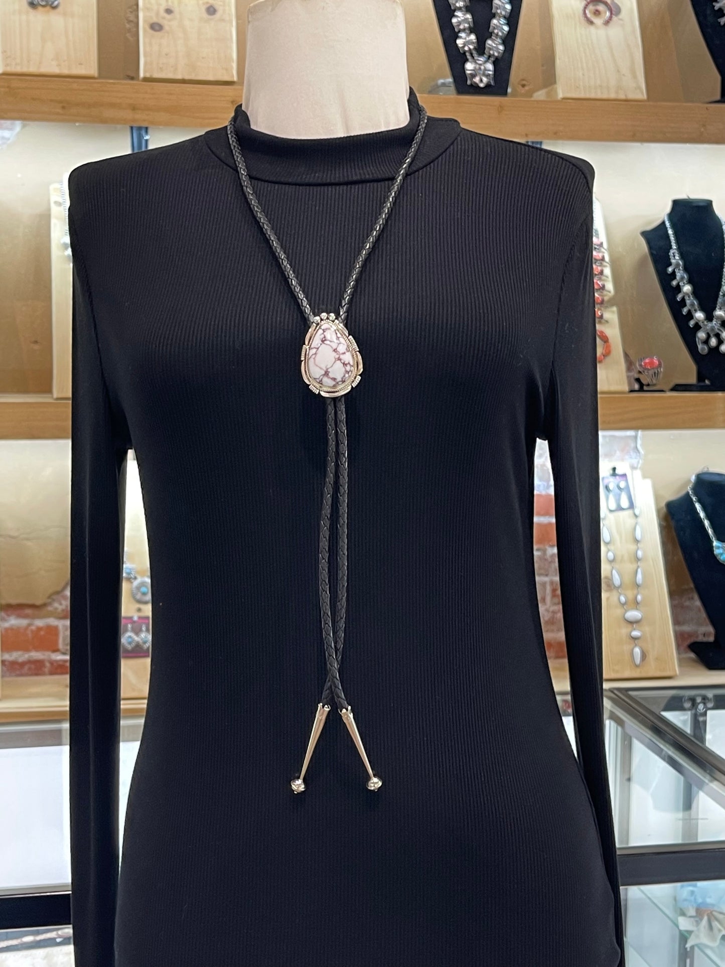 Teardrop Wild Horse Bolo Tie by Joelias Draper, Navajo