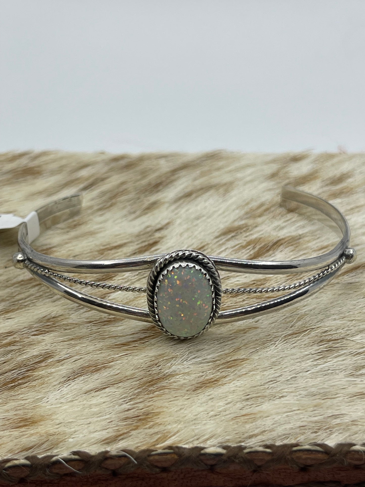 6"-7" White Opal Oval Cuff by Alice Saunders, Navajo