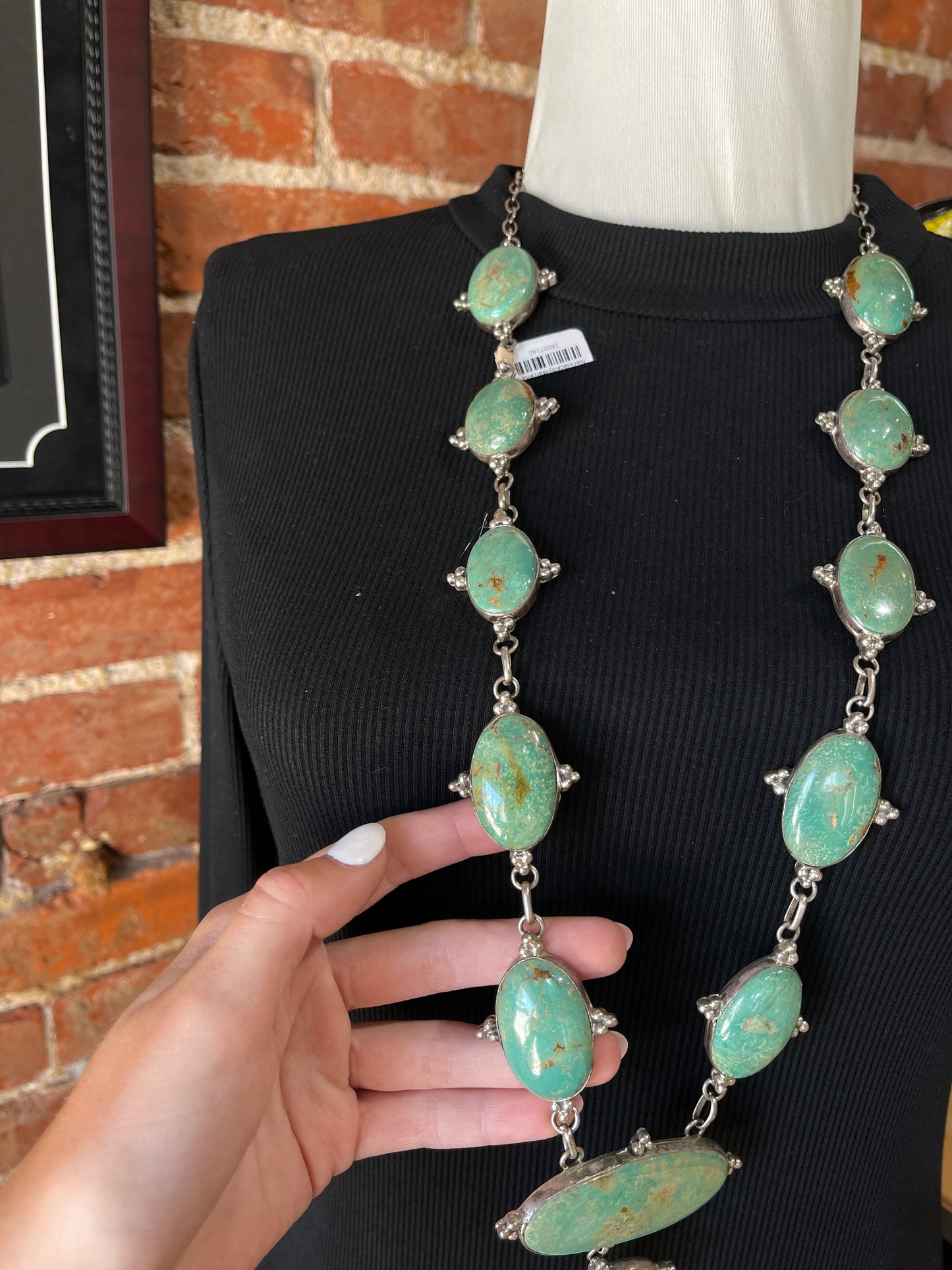 30" Emerald Valley Turquoise Lariat Necklace by Marcella James, Navajo
