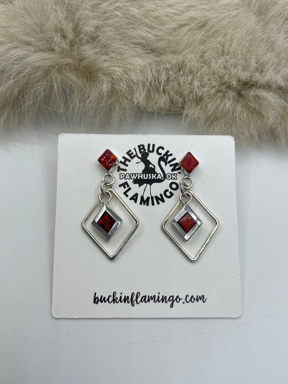 Red Opal Earrings by Willis Kallestewa, Zuni