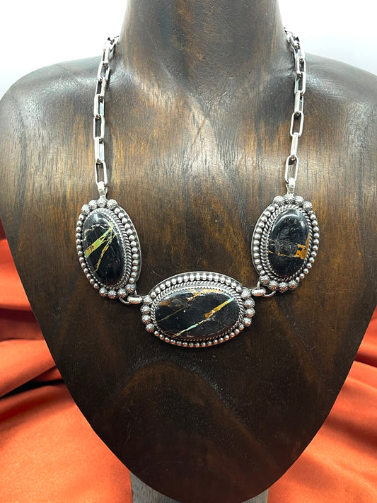 16" Black Jack Turquoise 3 Stone Necklace