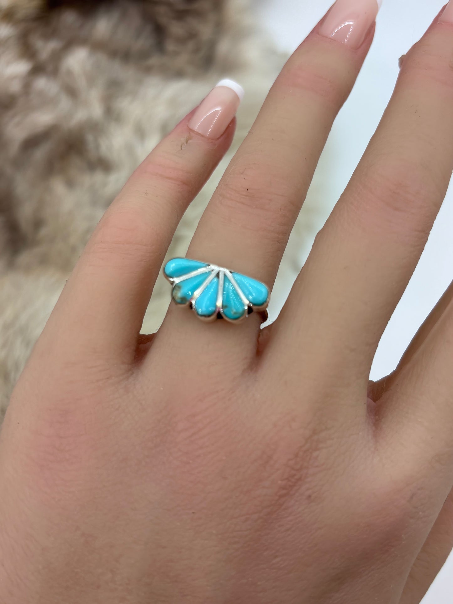 7.0 Half Cluster Turquoise Ring by Velda Nastacio, Navajo