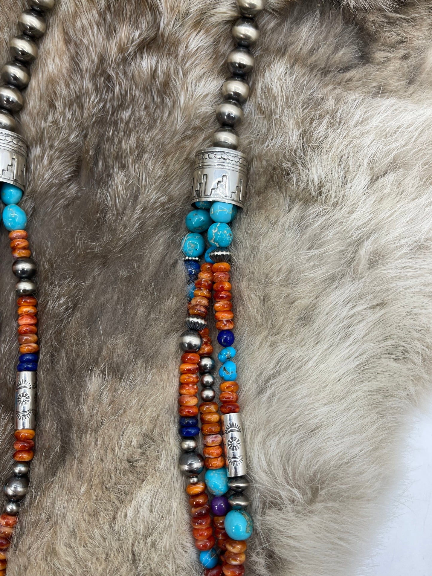 30" 3 Strand Spiny Oyster with Multi Stones & Navajo Style Pearls