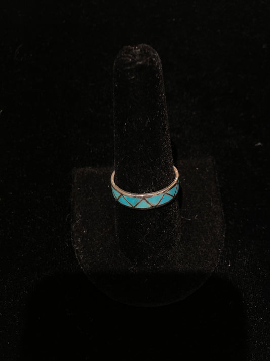 7.0 Inlay Sleeping Beauty Turquoise Band Ring by Joann Peina, Zuni