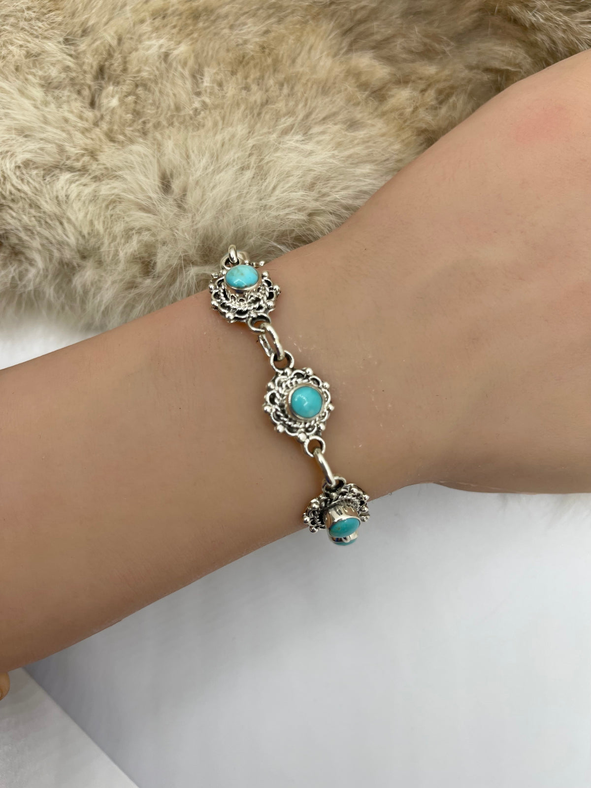 5.5”-7.25” Turquoise Bracelet by Charlene Yazzie, Navajo