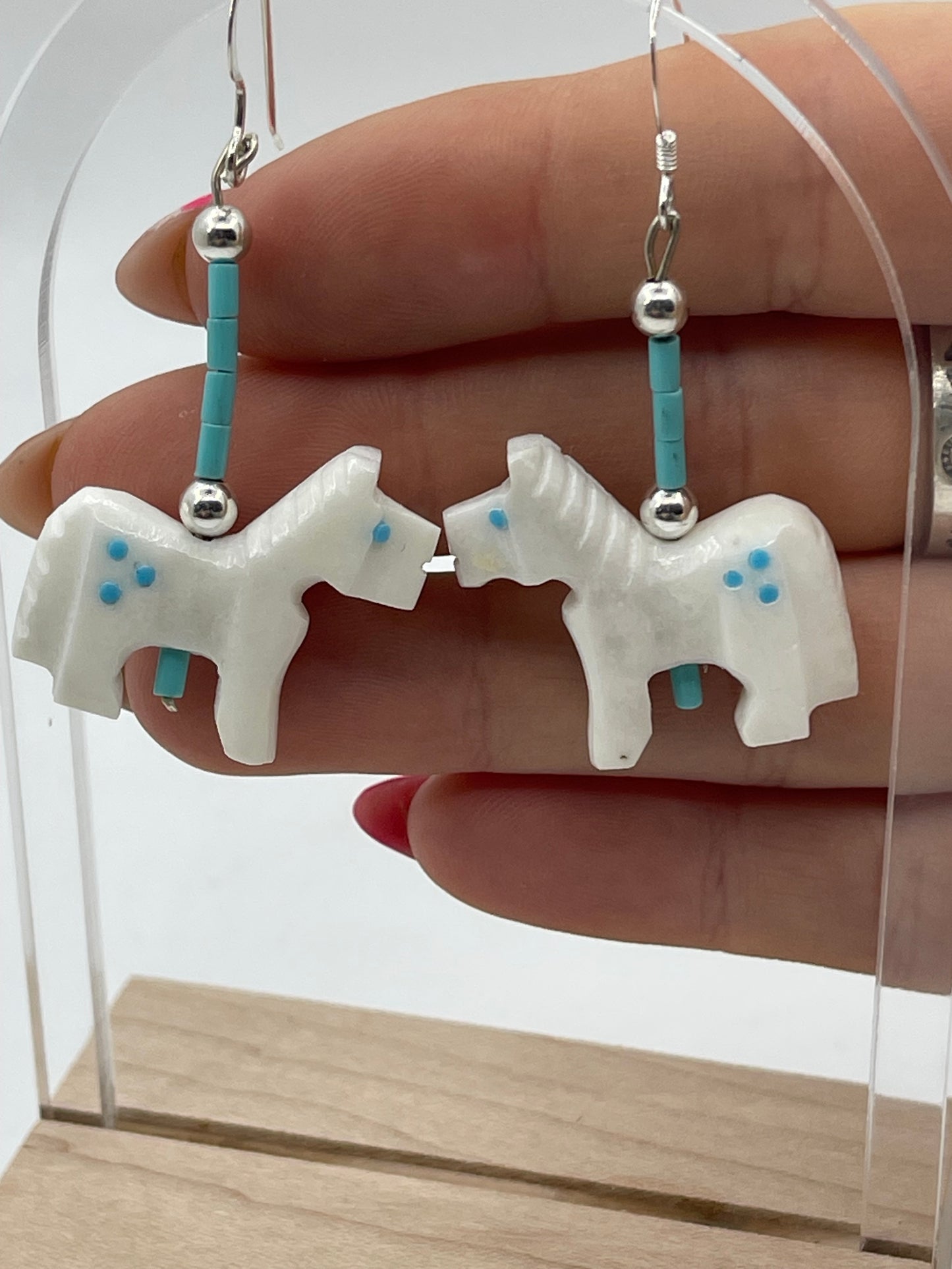Carved Turquoise Horse Dangle Earrings by Todd Etsatie, Zuni