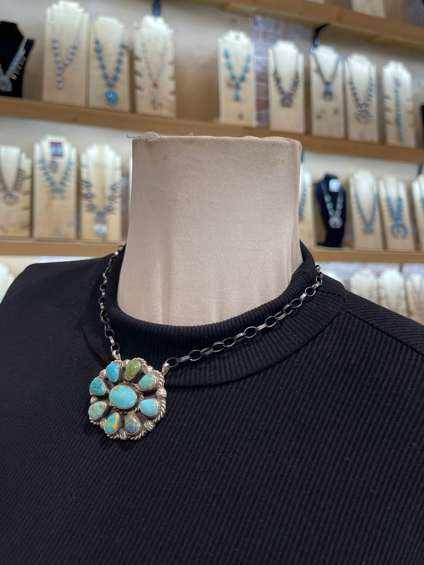 16" Kingman Turquoise Cluster Necklace by Augustine Largo, Navajo
